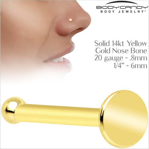 20 Gauge Gold Nose Ring Solid 14k Minimalist Nose Stud for Women Men - Picture 9 of 9